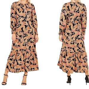 Who What Wear Paisley western modest Puff Long Sleeve maxi Dress romantic XS
